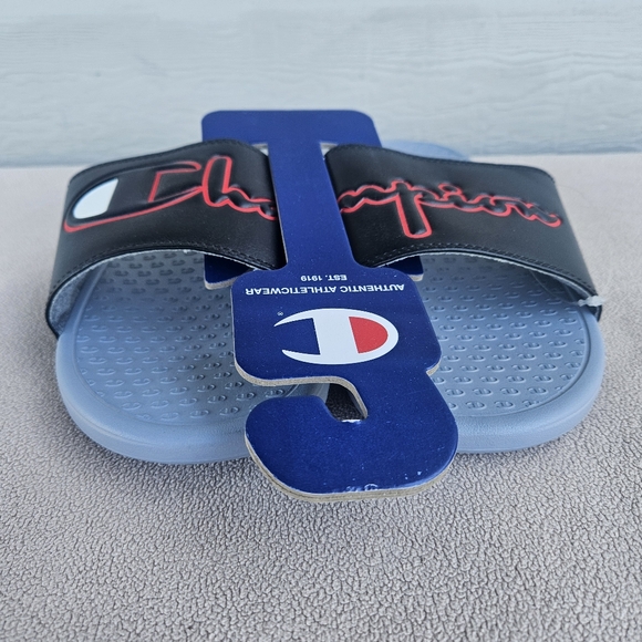 Champion Super Slide Split Script Sandals CP101319M Grey Black Men Size 12 - Picture 3 of 6